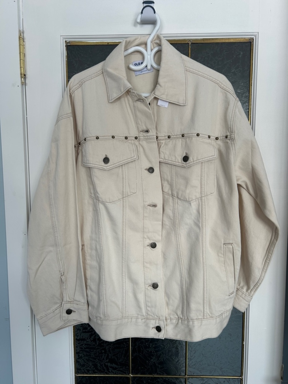 Old Navy Cream Oversized Jean Jacket with Stud Detail